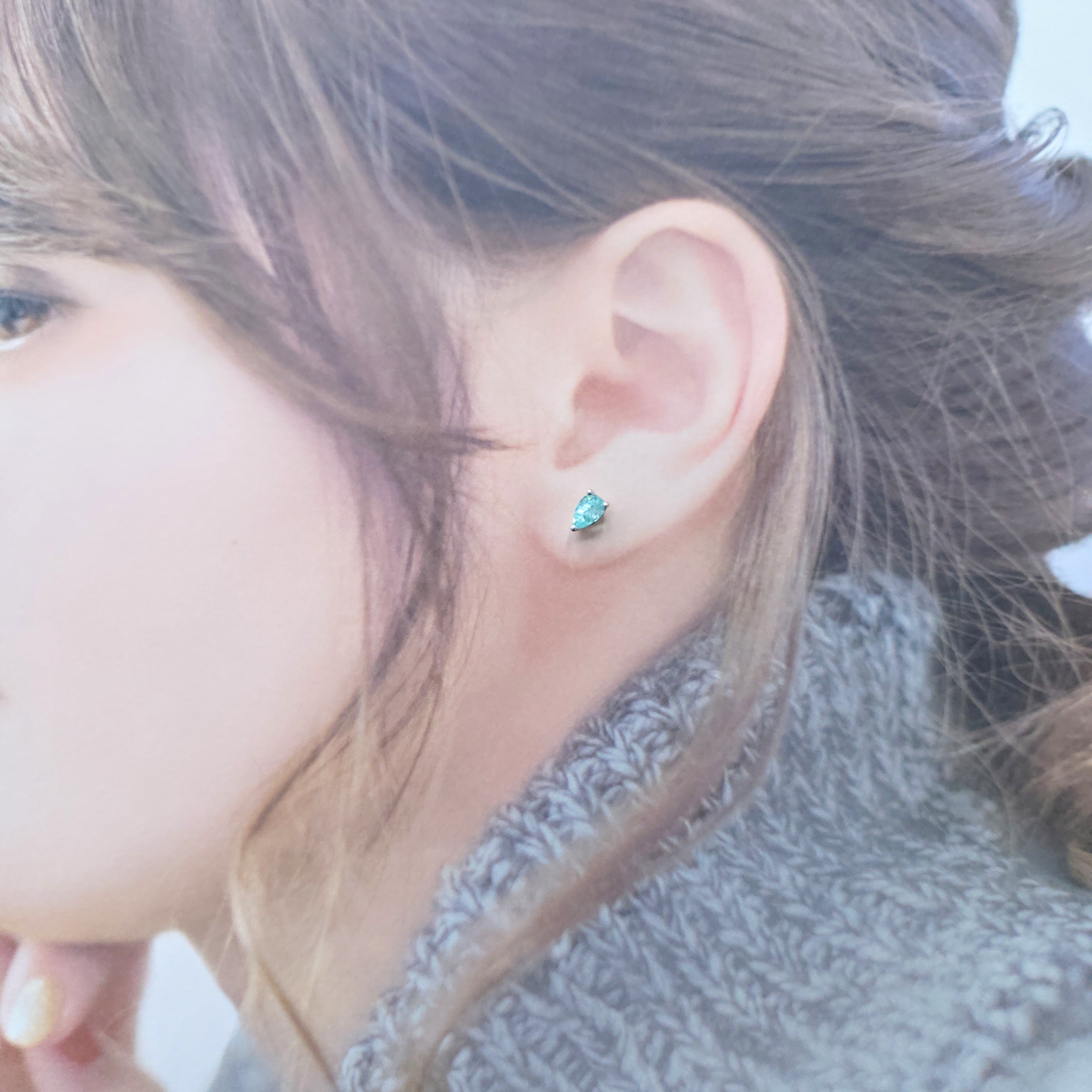 全新18K白金【主石90份帕拉伊巴】耳環