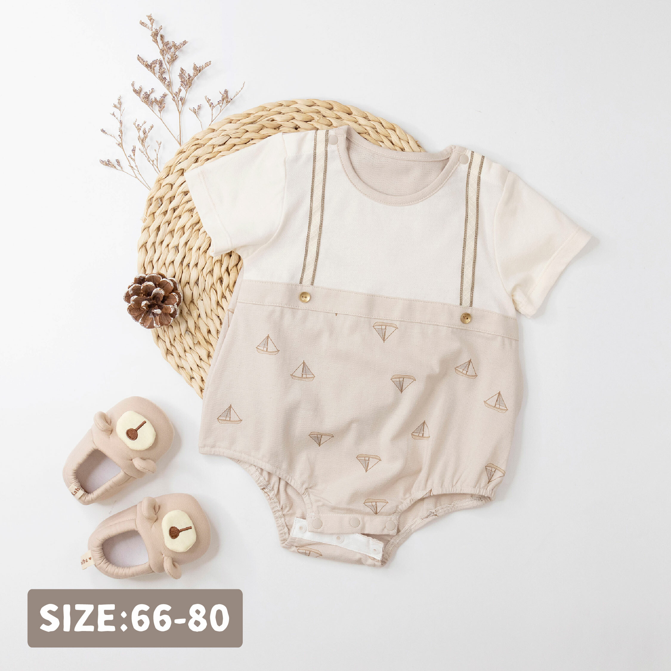 純淨系列【T0018】塗鴉顛倒帆船親膚短袖包屁衣