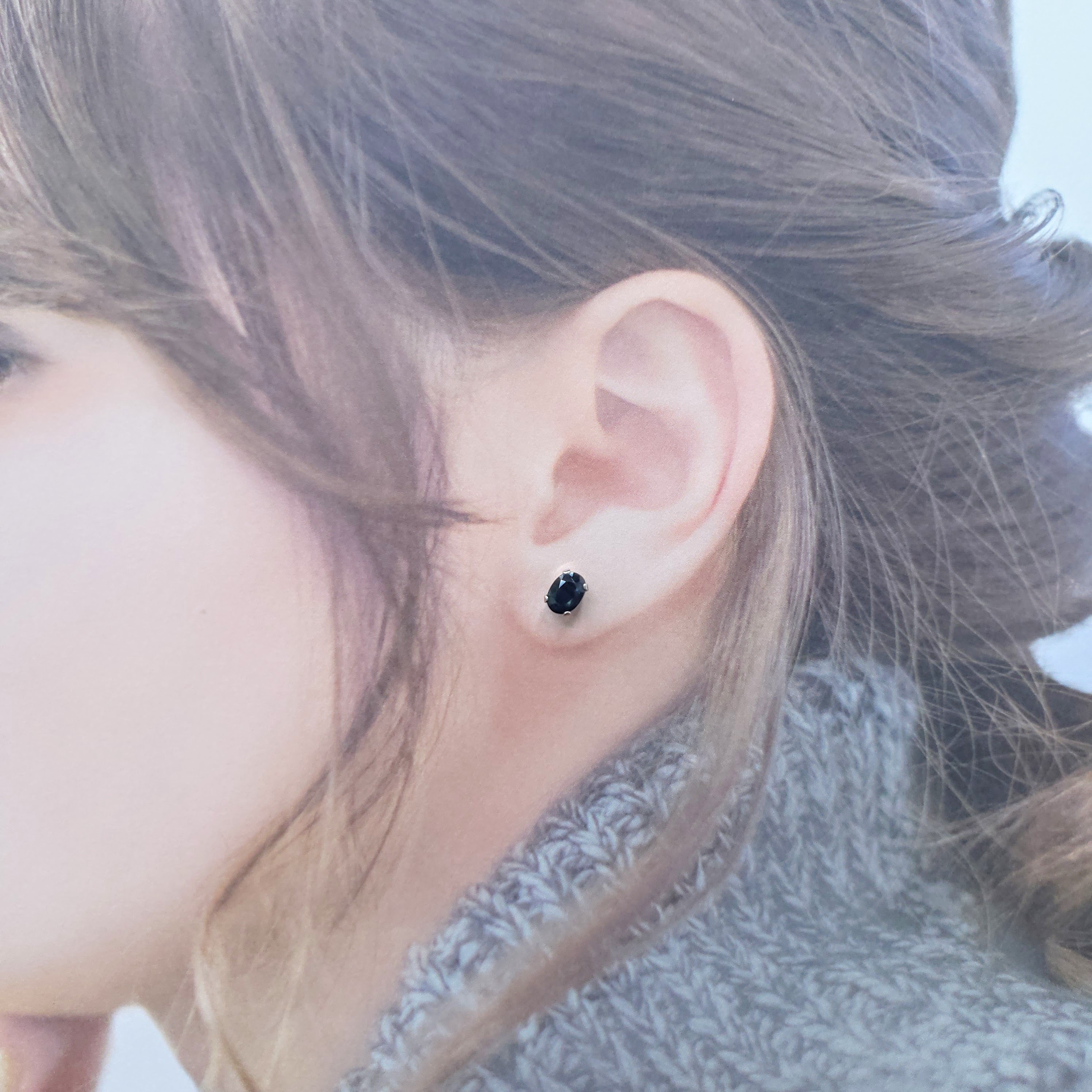 全新18K白金【主石1卡80份藍寶石】耳環