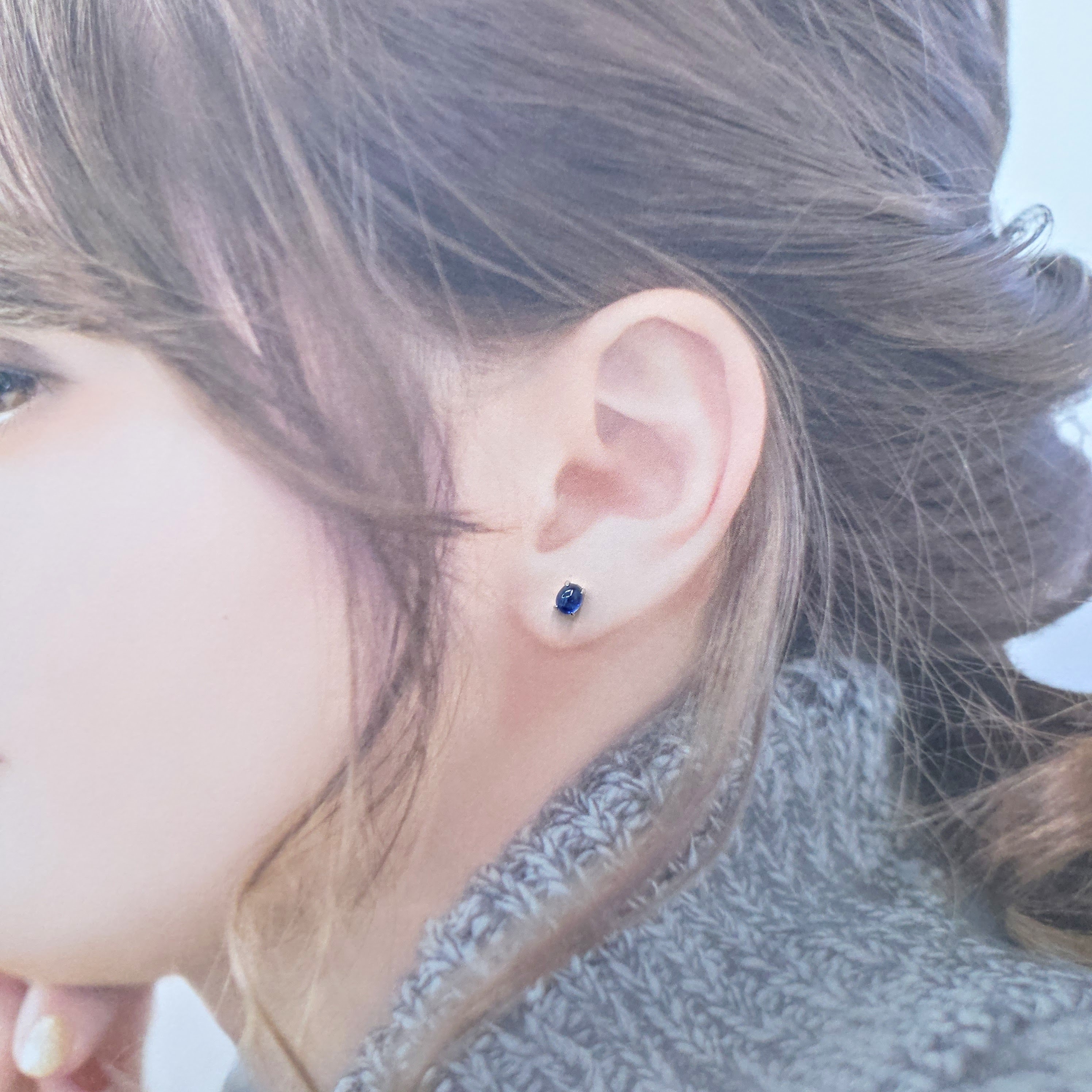 全新18K白金【主石96份藍寶石】耳環