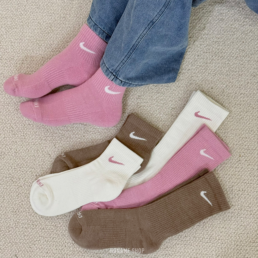 NIKE EVERYDAY PLUS Dri-FIT LOGO 三雙一組 長襪/中筒襪 襪子 草莓奶油色系 粉/米白/咖