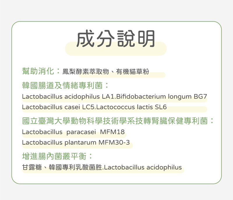腎臟專科益生菌成分說明