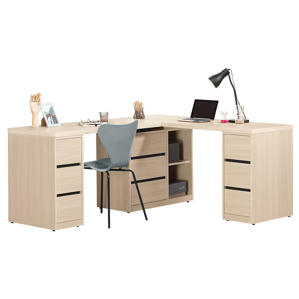 恩洛5.9尺多功能L型伸縮旋轉九抽書桌/工作桌/辦公桌(桌面4尺+4尺-兩色可選)