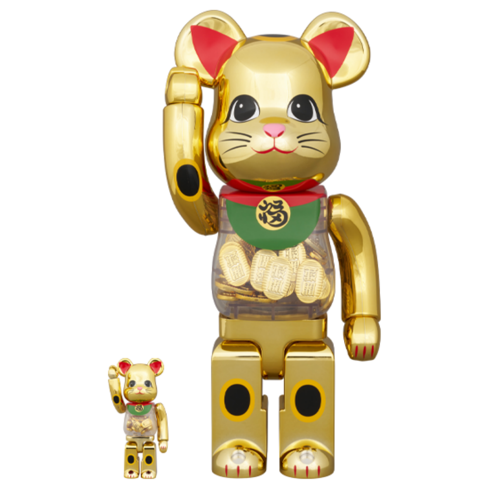 招き猫 招財貓 小判 開運 弍 金メッキ 100％ & 400％ BE@RBRICK