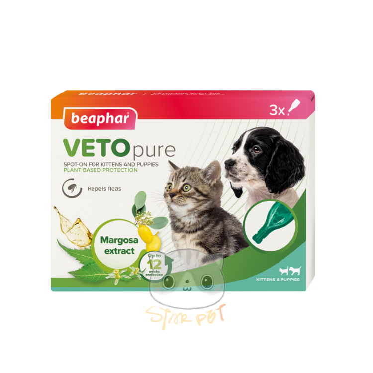 Beaphar VETO Pure Bio Spot On for Kittens & Puppies - Repels Fleas Ticks & Mosquitoes (3pcs)