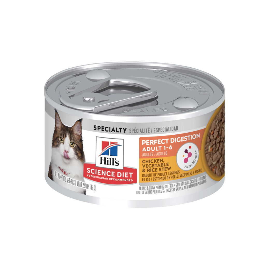 Hill's - 貓濕糧 - 成貓 完美消化燉雞肉蔬菜及米主食罐 2.9 OZ (24罐) 605837