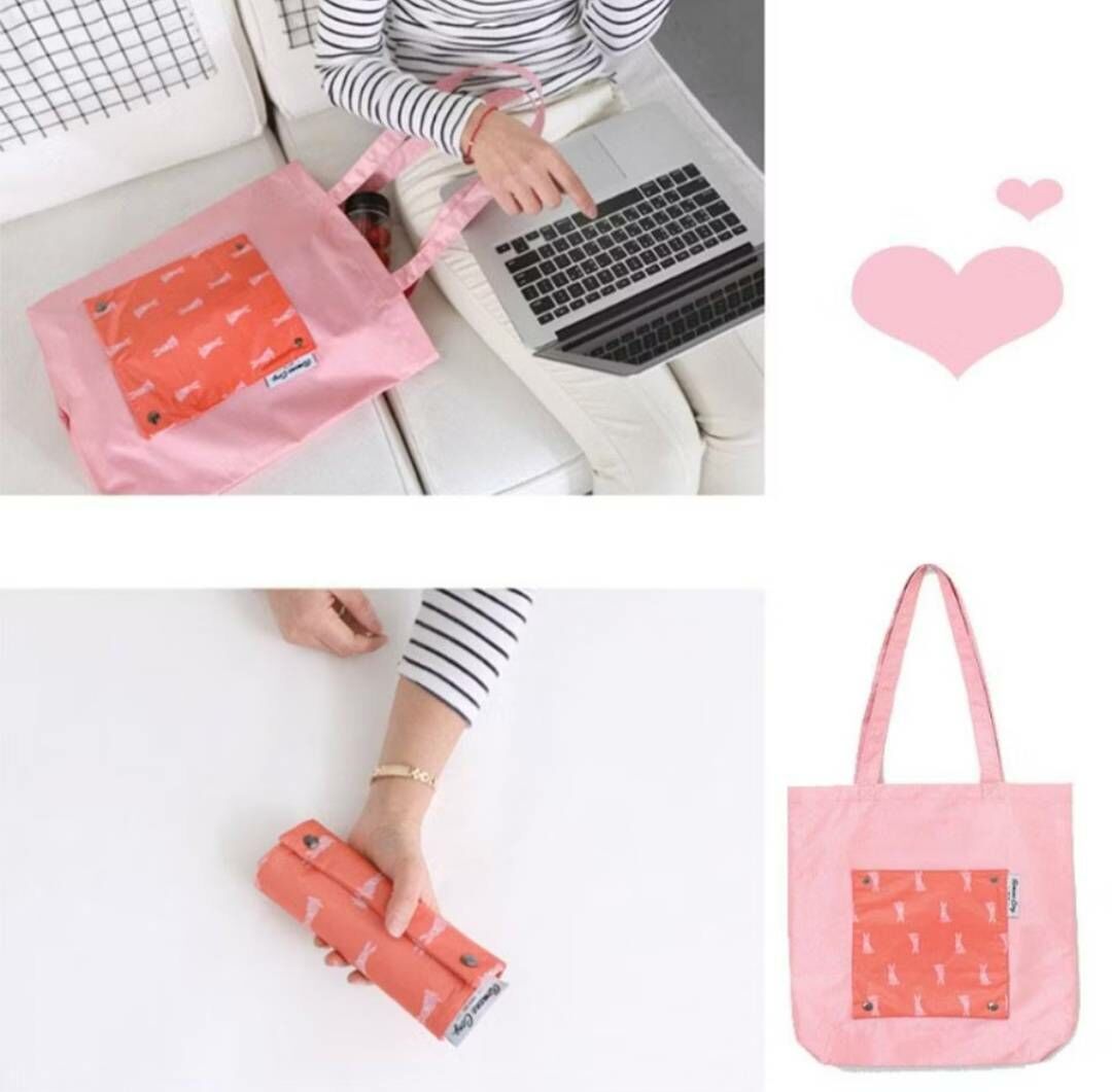 嘉義院∣文青風加厚防水購物袋 收納袋-粉色兔子