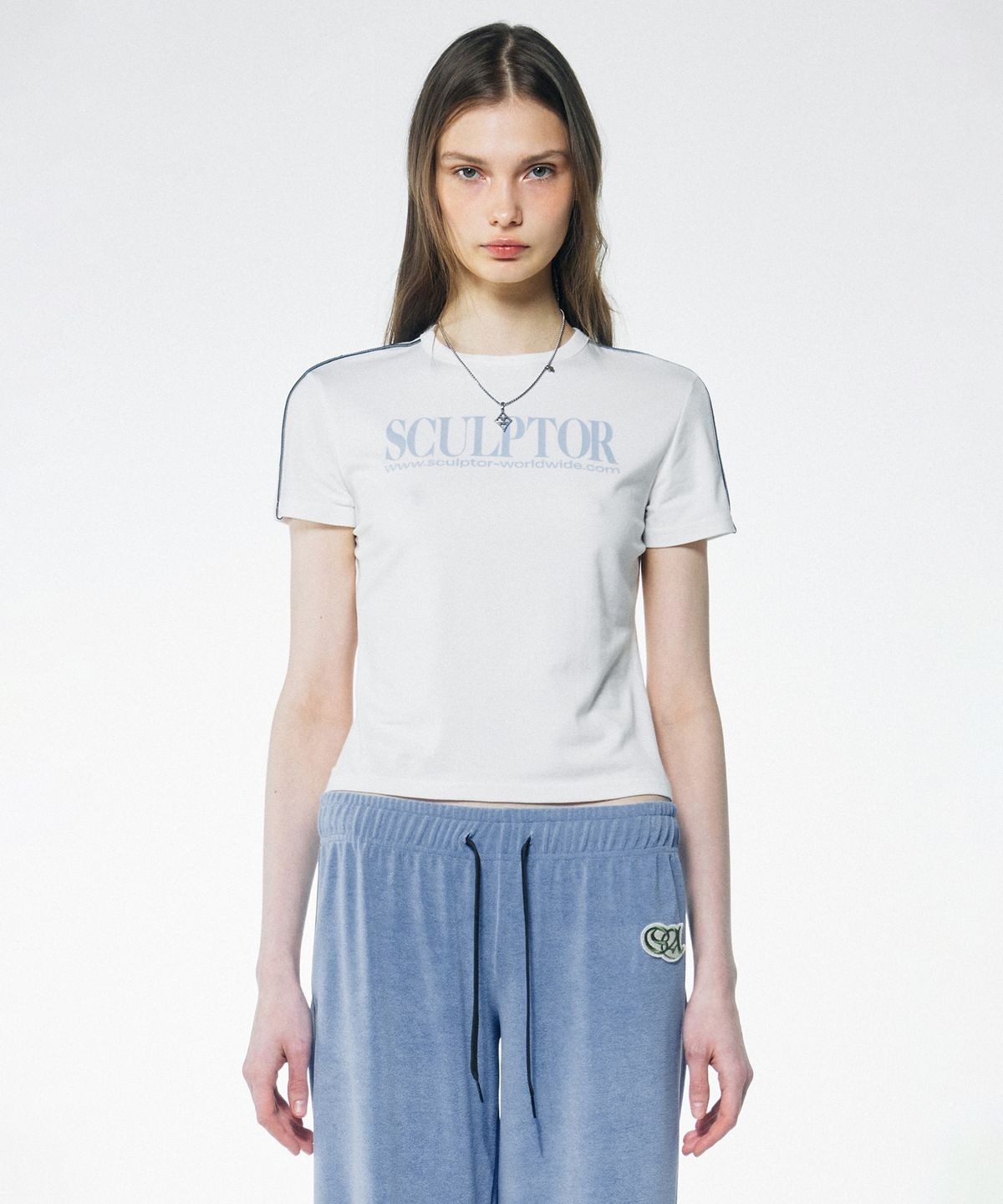 ★SCULPTOR★ Classic Logo Piping Crop Top Charcoal SC23S244C SCULPTOR® online store