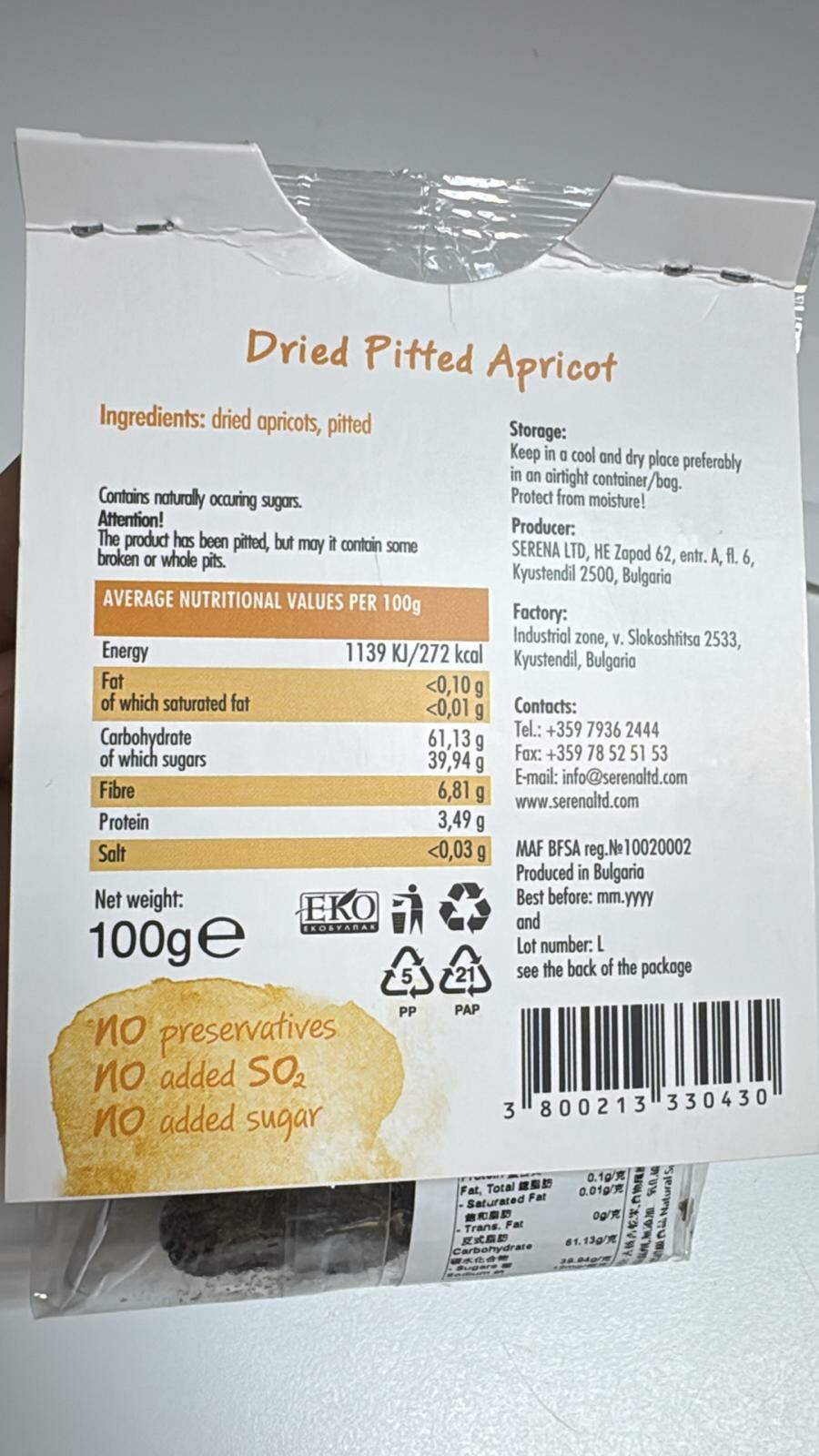 【現貨】Serena天然無添加原隻杏脯 100g