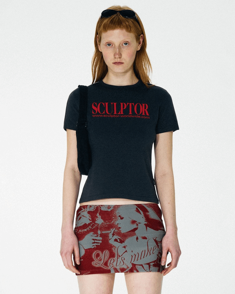 ★SCULPTOR★ Classic Logo Piping Crop Top Charcoal SC23S244C SCULPTOR) Classic Logo Piping Crop Top | 2color