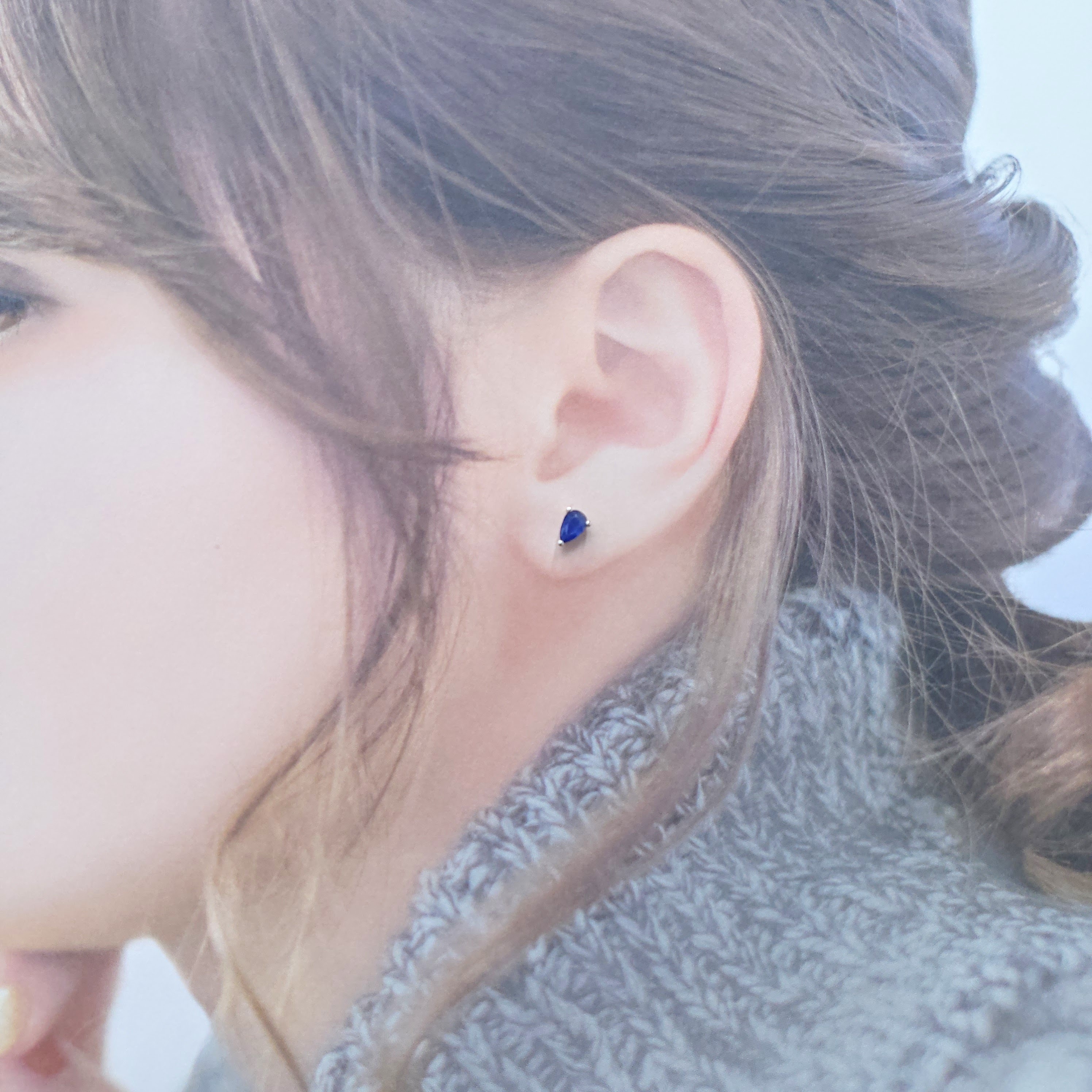 全新18K白金【主石90份藍寶石】耳環