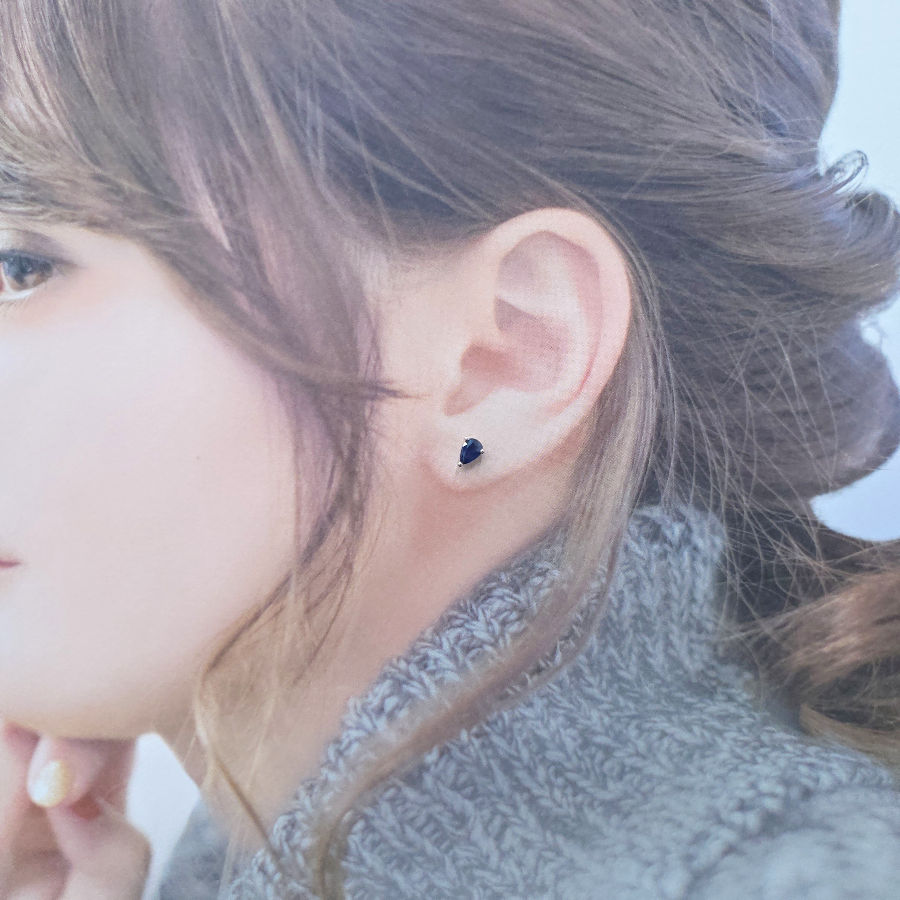 全新18K白金【主石1卡1份藍寶石】耳環