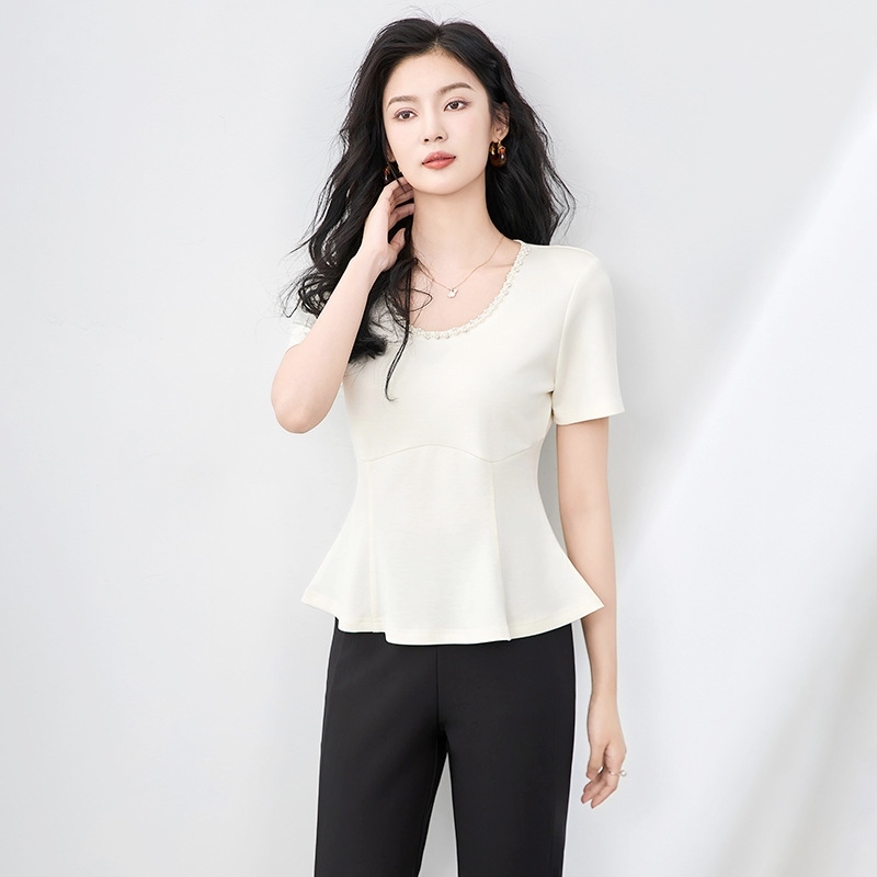 圓珠領裙襬天絲上衣 兩色