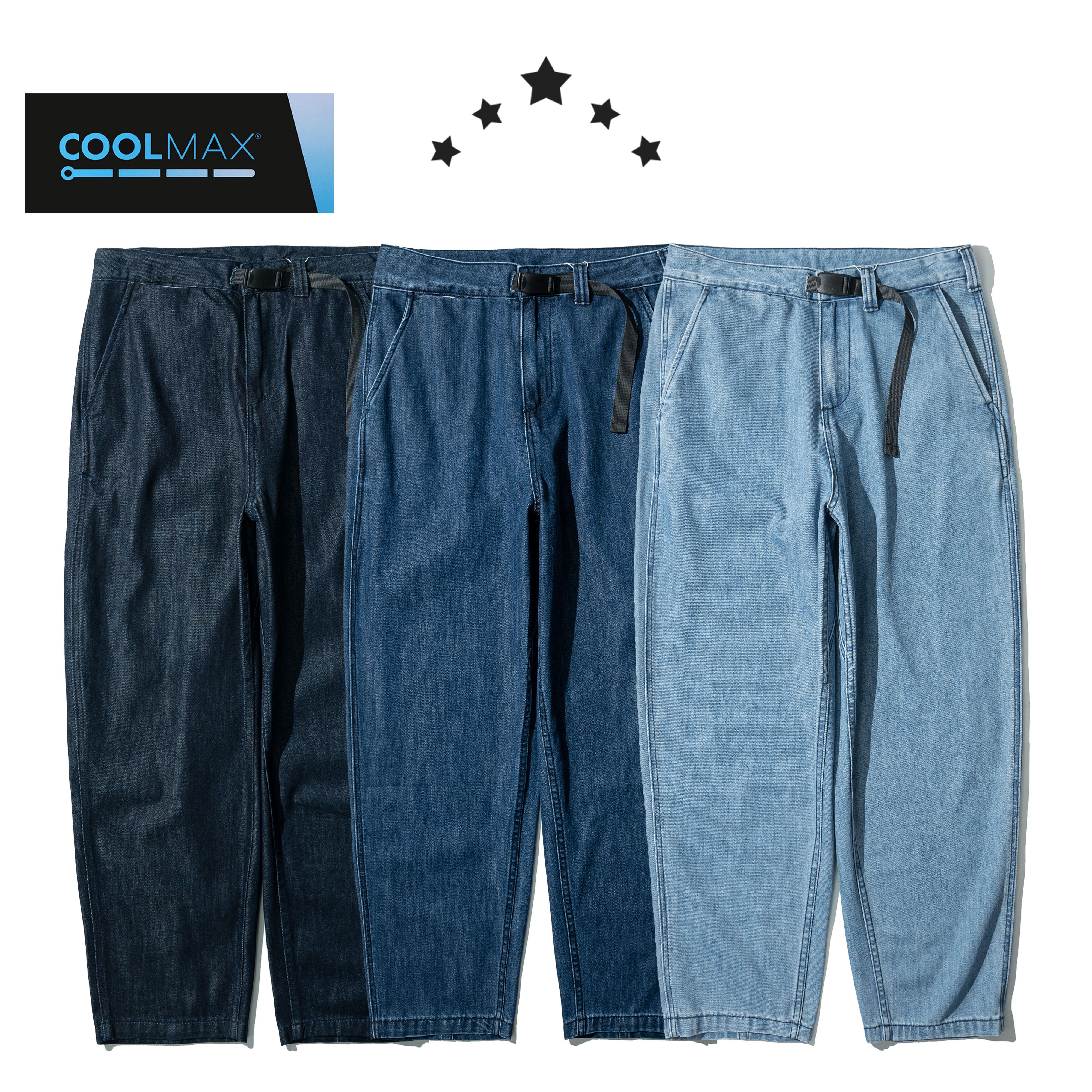 Coolmax Belt Wide Tapered Pants 涼感 錐形 牛仔長褲 [PTR-426]