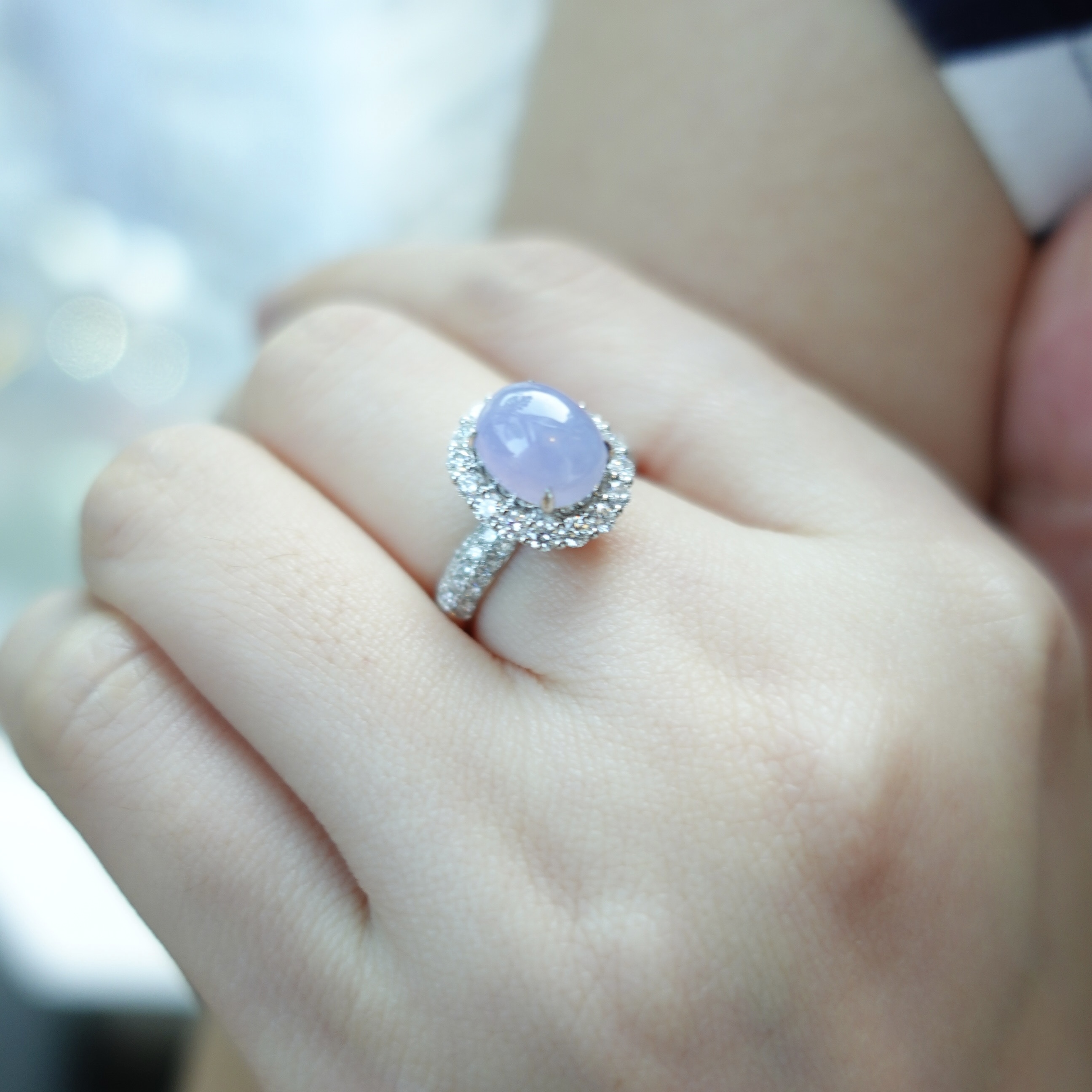 18K金鑽石冰糯種紫羅蘭翡翠戒指