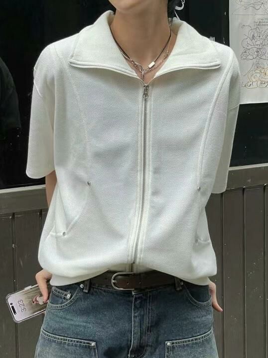 淨色反領拉鍊短袖Tee TAC-0185JK