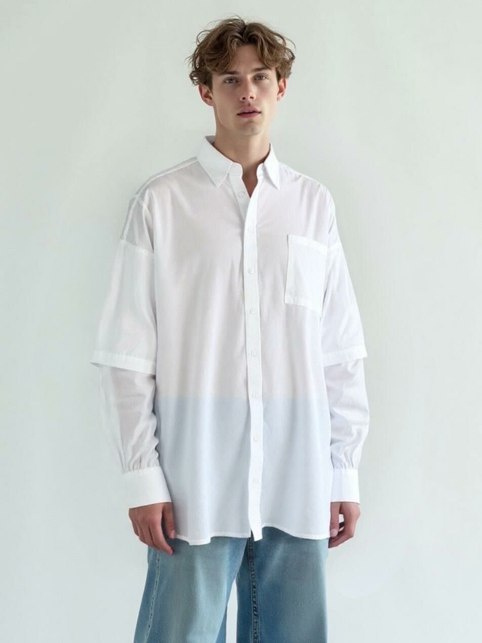 淨色假兩件長袖恤衫 TAC-0186S