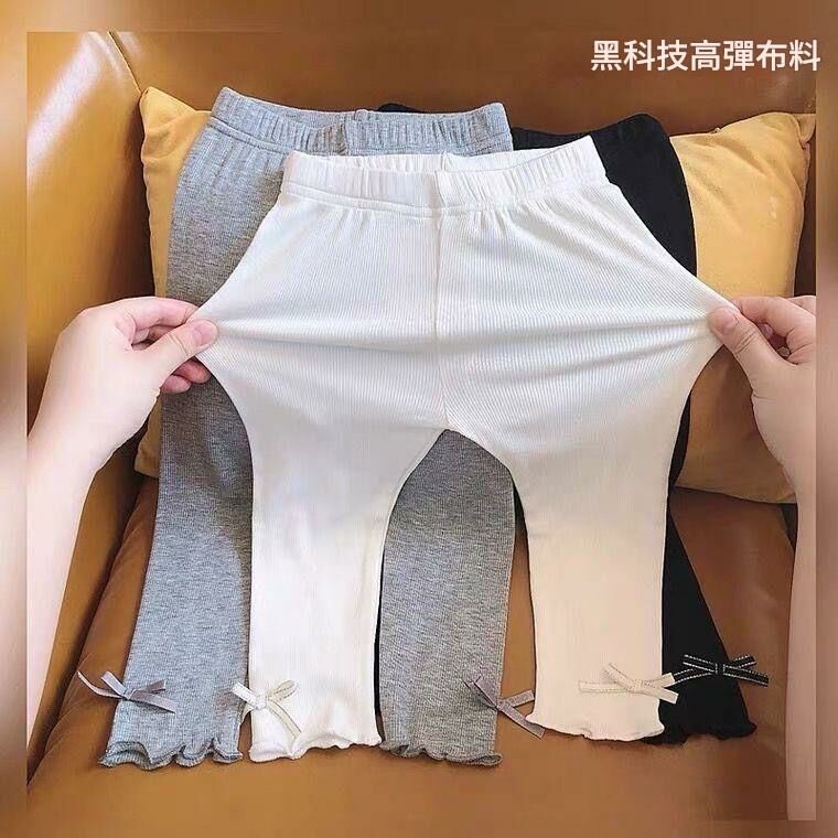 版型偏小《1112》甜美木耳邊蝴蝶結打底內搭長褲(80-140)
