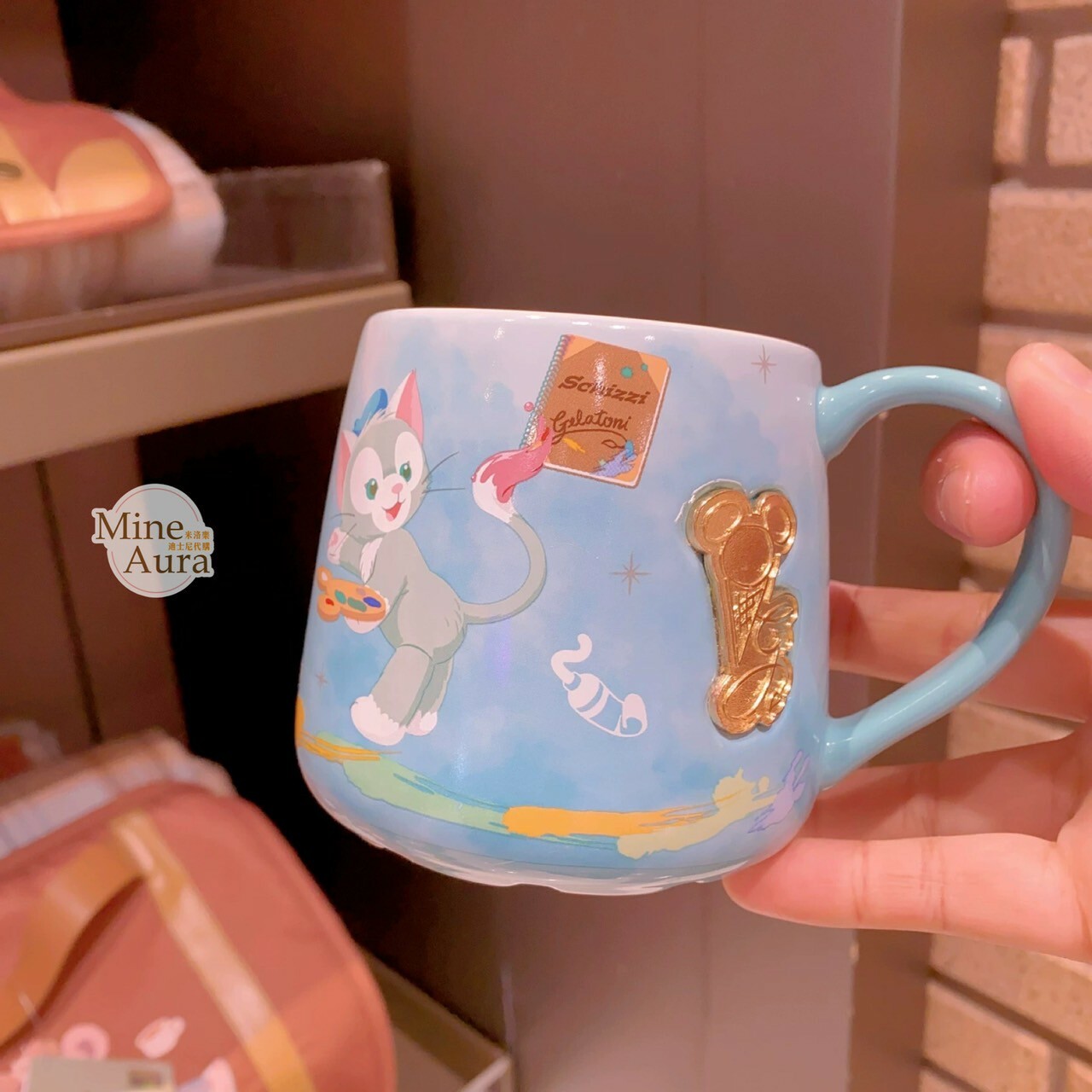 傑拉托尼 畫家貓 Gelatoni 金屬浮雕 圖案 陶瓷馬克杯 水杯 -上海迪士尼樂園