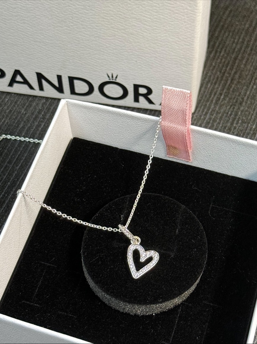 PANDORA 潘多拉 愛心吊墜 銀項鍊