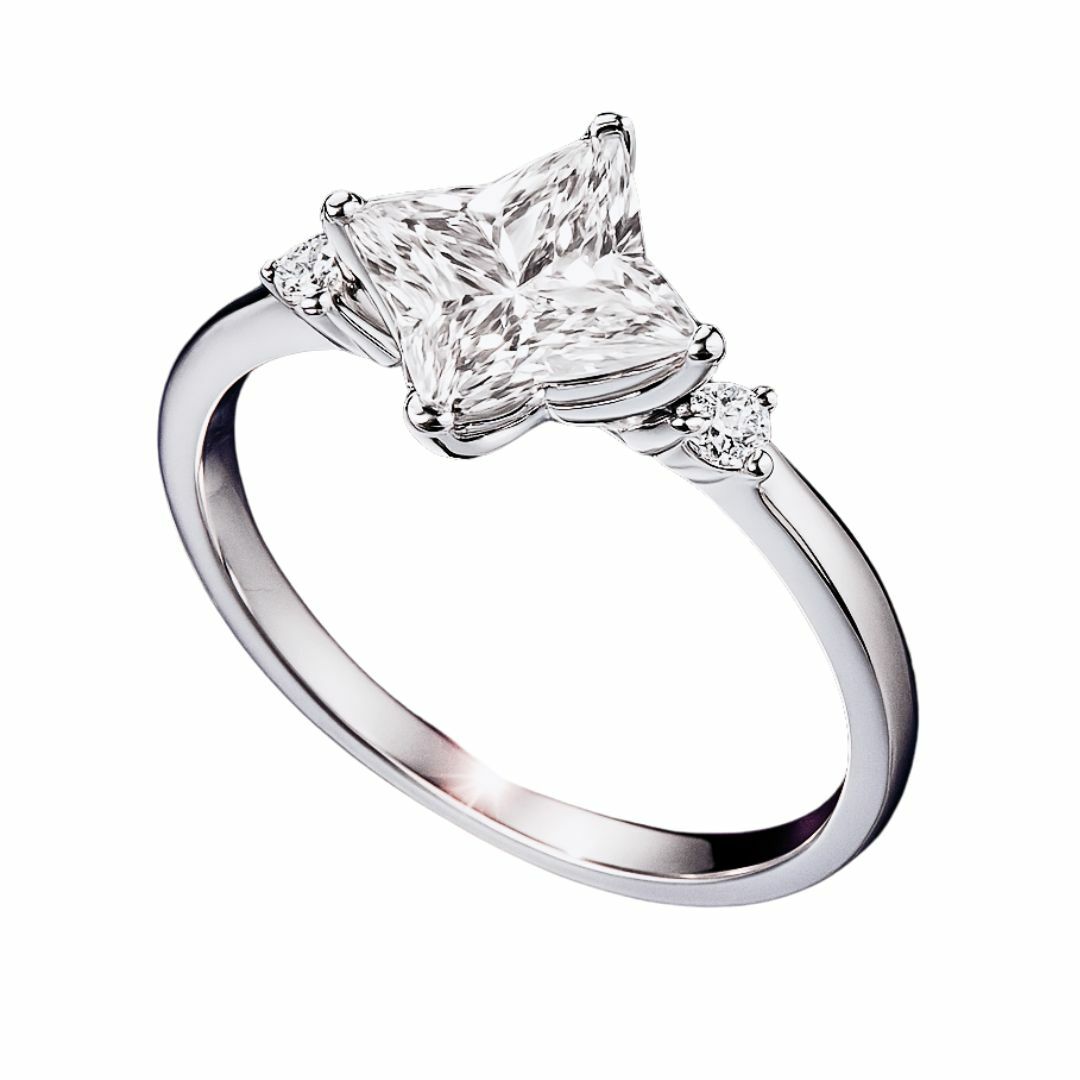 18K白金 實驗室花形培育鑽石戒指