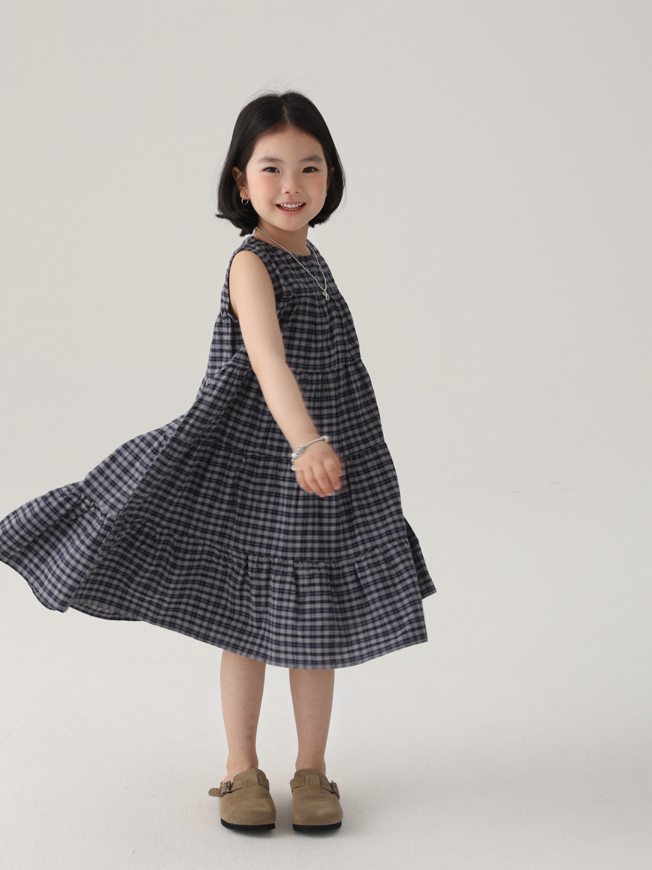 藏青格子背心洋裝