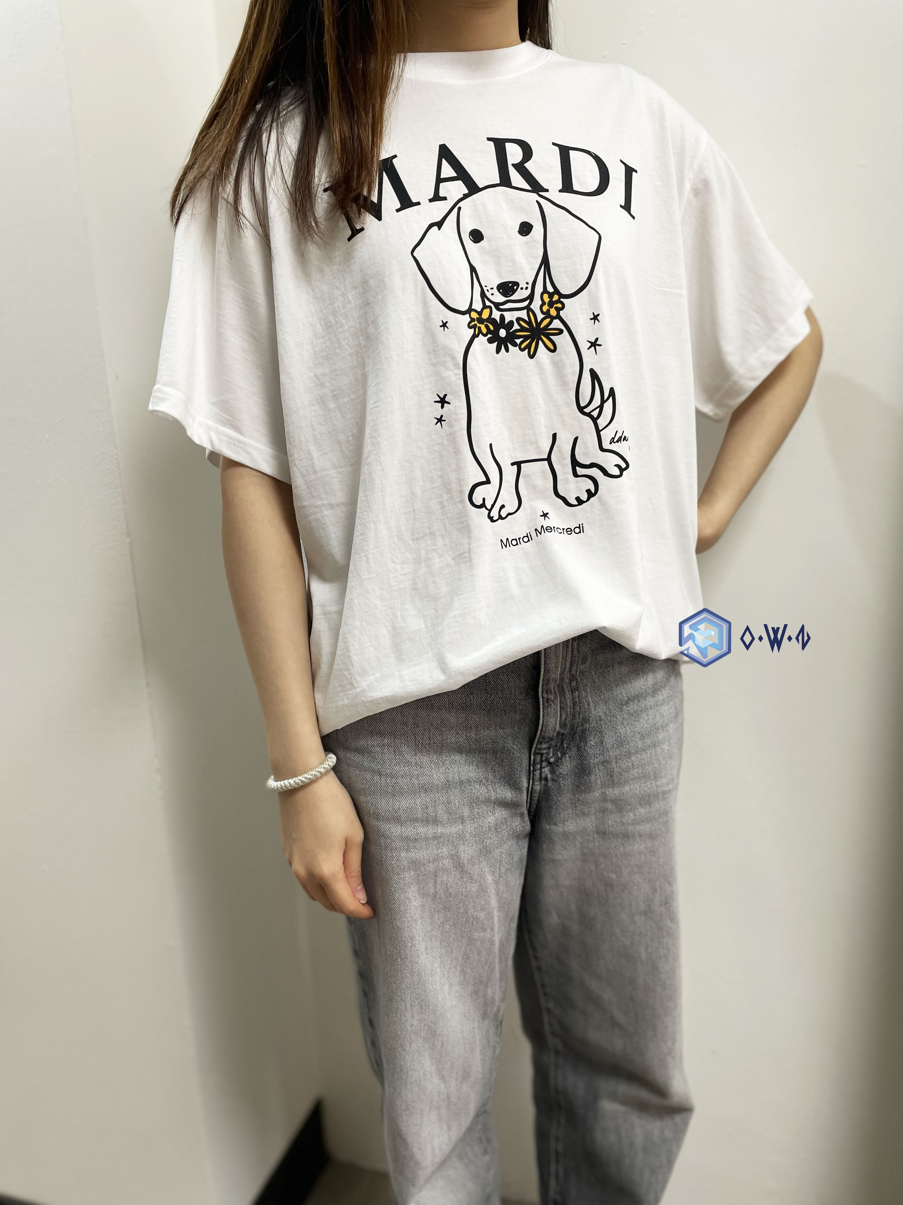 【OWN】Mardi Mercredi 短袖上衣 臘腸 狗狗 單一尺寸 白黃 WHITE TANGERINE MFK51JSS07WHTG