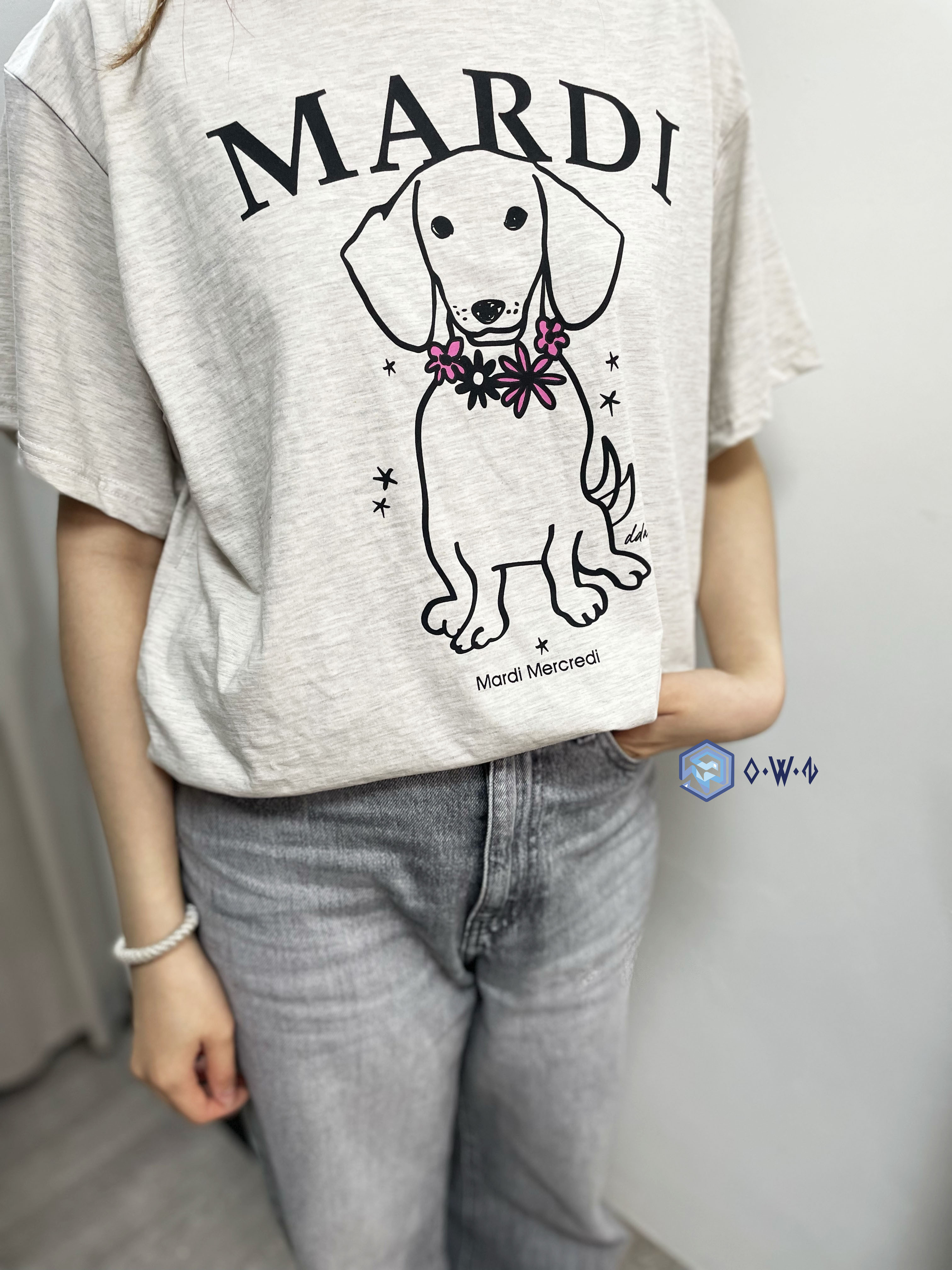 【OWN】Mardi Mercredi 短袖上衣 臘腸 狗狗 單一尺寸 燕麥粉 OATMEAL PINK MFK51JSS07OTPK