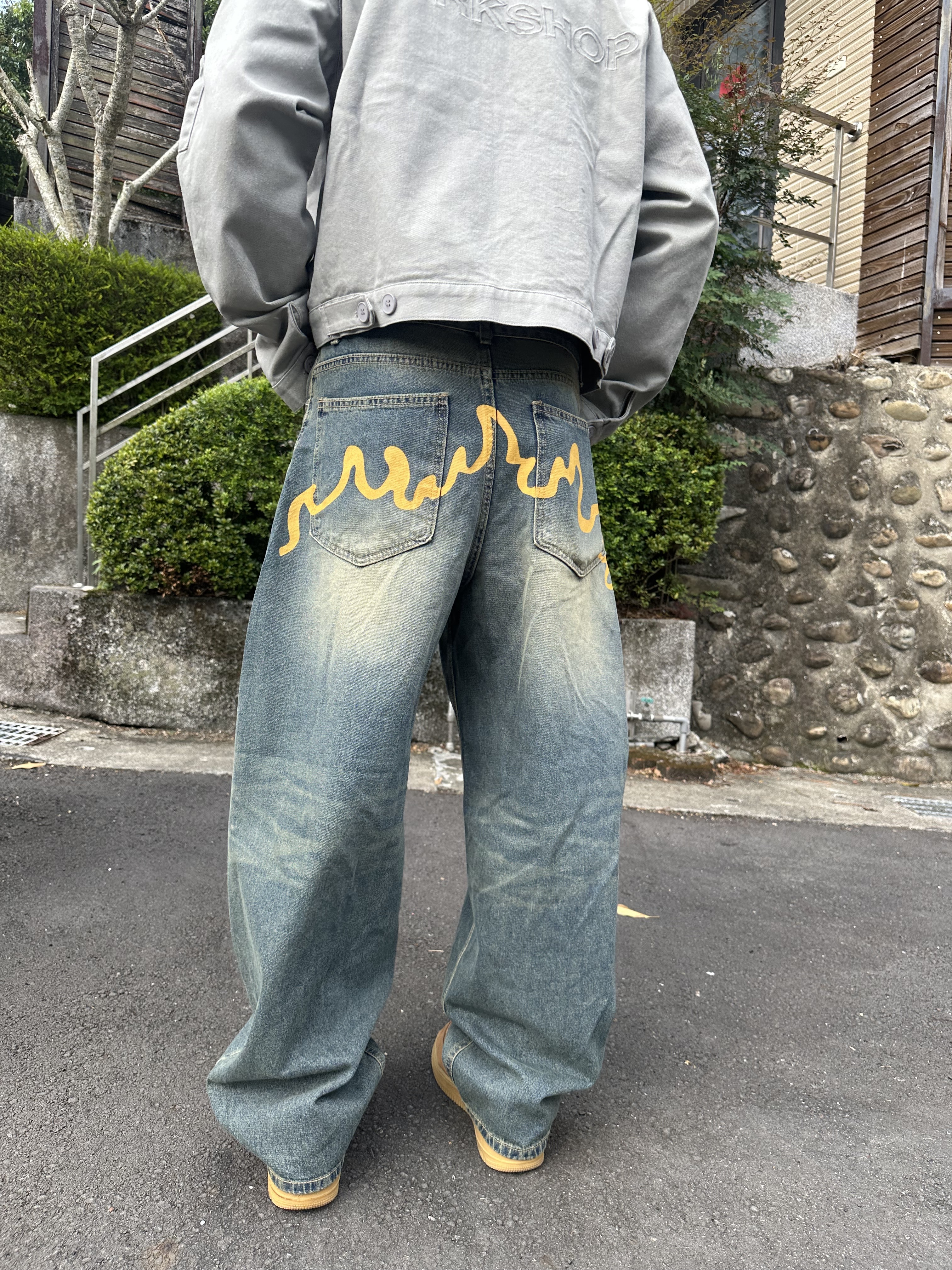 蜂蜜芥末 塗鴉 街頭 水洗 牛仔褲