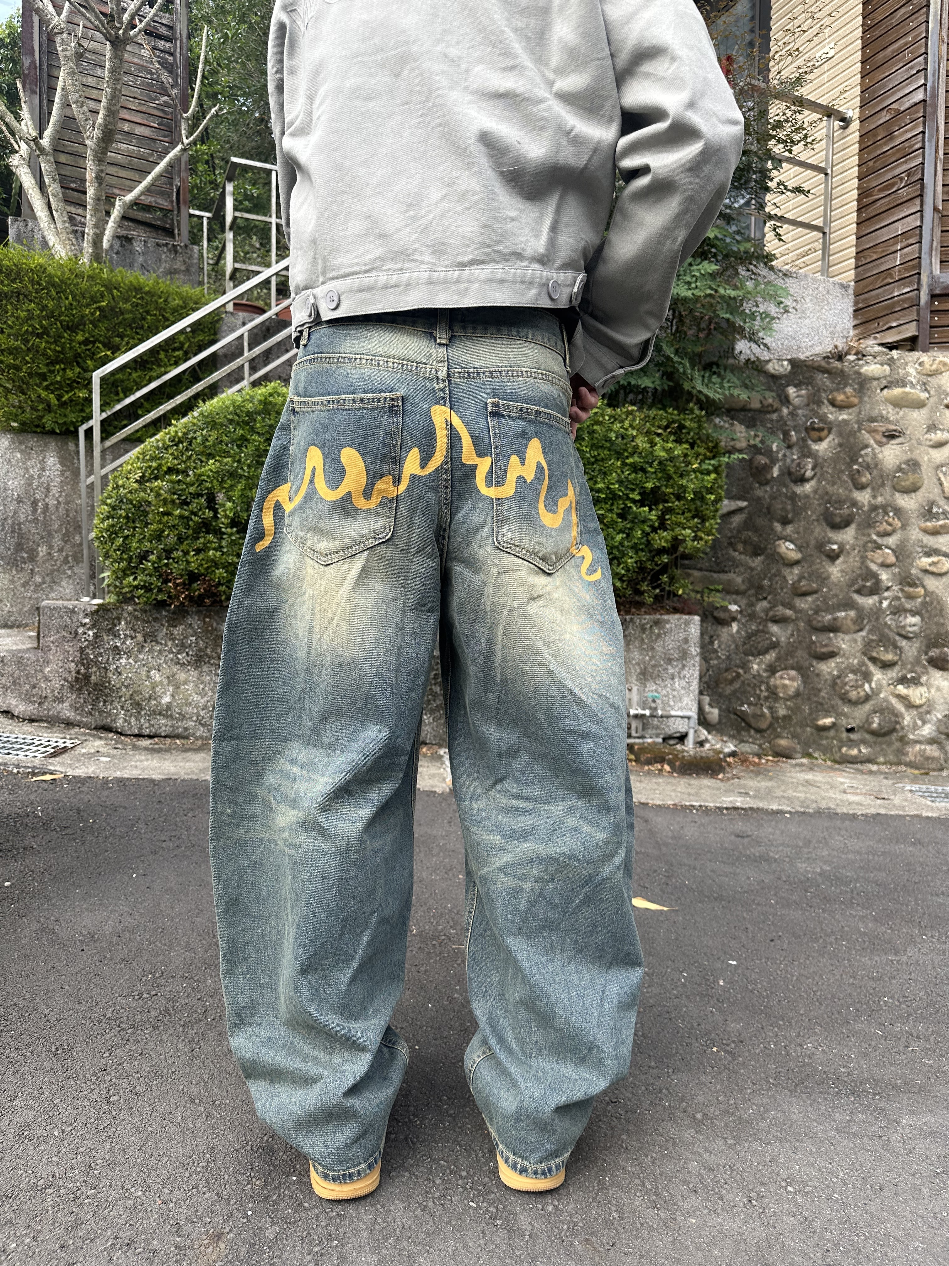蜂蜜芥末 塗鴉 街頭 水洗 牛仔褲