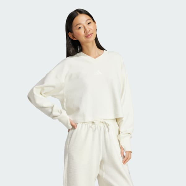 ADIDAS 大學T W ALL SZN L SWT 米白 套指 短版 長袖 女 IY6828