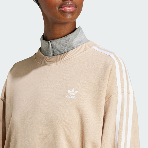 ADIDAS 大學T 3S CREW OS 米色 三線 基本款 寬版 長袖 女 IY4697