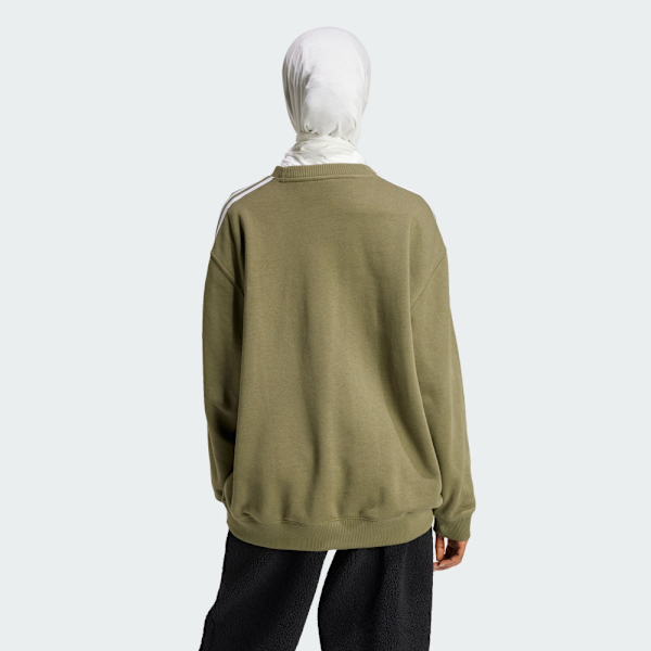 ADIDAS 大學T 3S CREW OS 橄欖綠 三線 基本款 寬版 長袖 女 IY4693