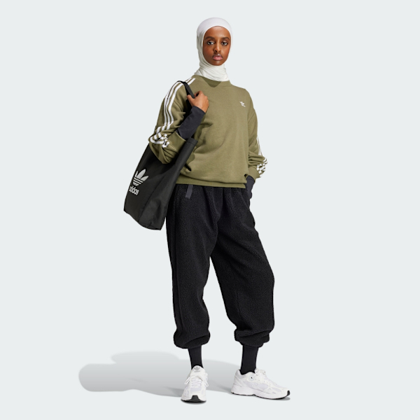 ADIDAS 大學T 3S CREW OS 橄欖綠 三線 基本款 寬版 長袖 女 IY4693