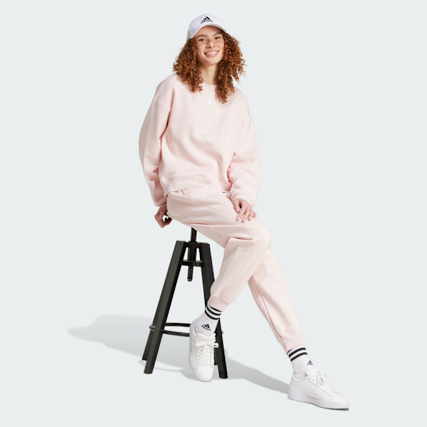 ADIDAS 大學T W BLUV Q3 SWT 粉色 草寫LOGO 長袖 女 IY1455