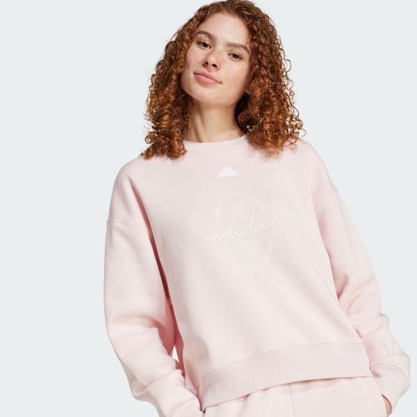 ADIDAS 大學T W BLUV Q3 SWT 粉色 草寫LOGO 長袖 女 IY1455