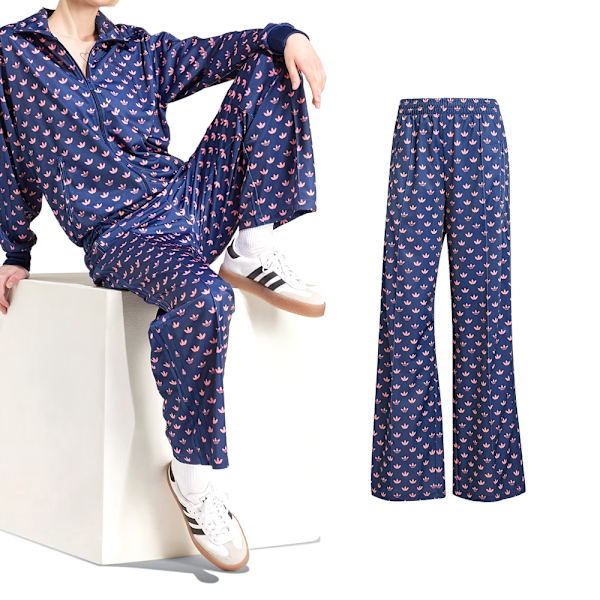 ADIDAS 長褲 MONO FBIRD TP 藍紫 滿版LOGO 寬褲 女 IY0326