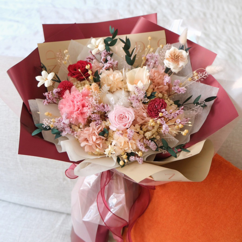 母親節經典紅粉永生花束