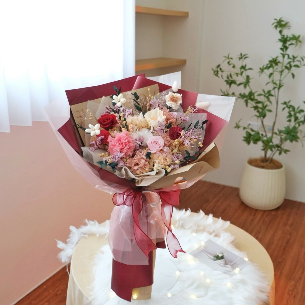 母親節經典紅粉永生花束