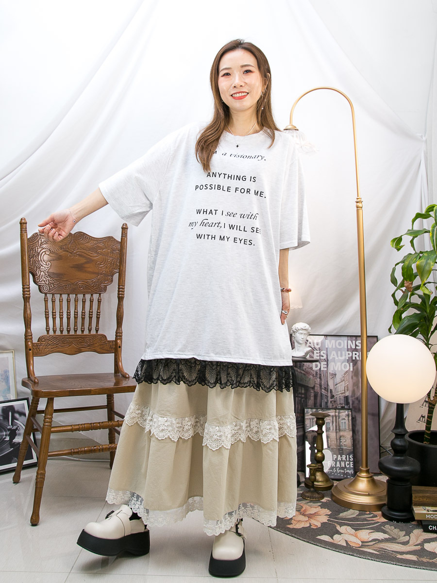 【5折起 Summer Sale】下擺LACE．英文字PRINT．COTTON料OPS【不設退換】【因SUMMER SALE訂單較多，需要7-10個工作天才安排出貨】
