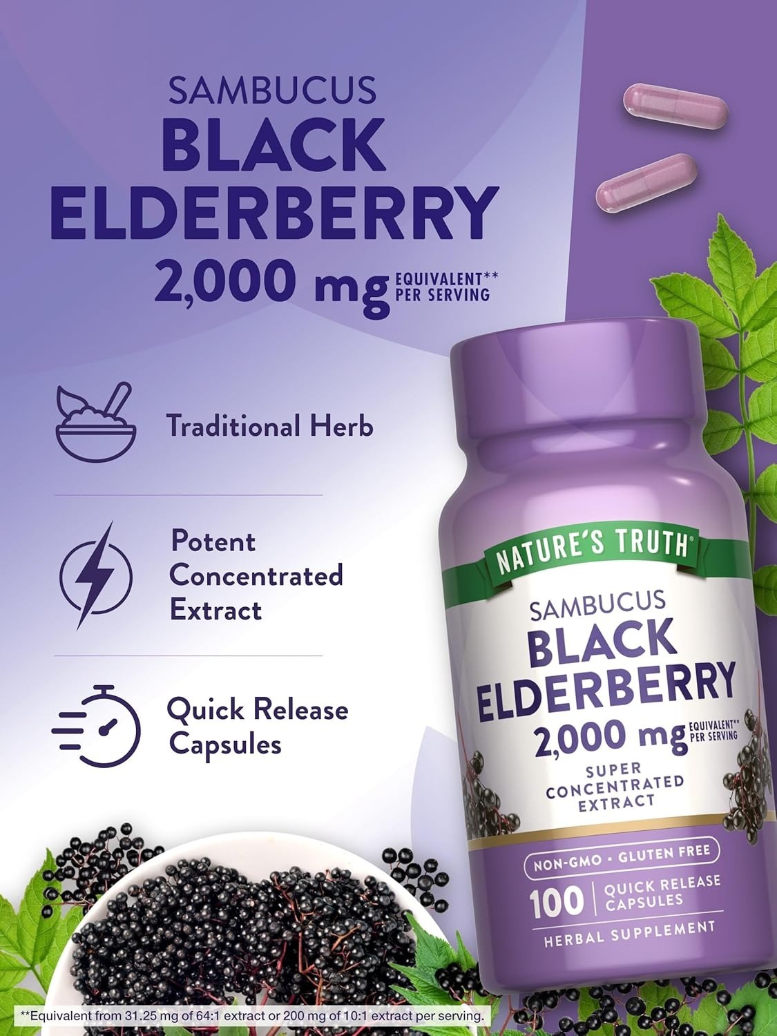 【預購】Nature's Truth G042411 2000mg黑接骨木膠囊 100粒