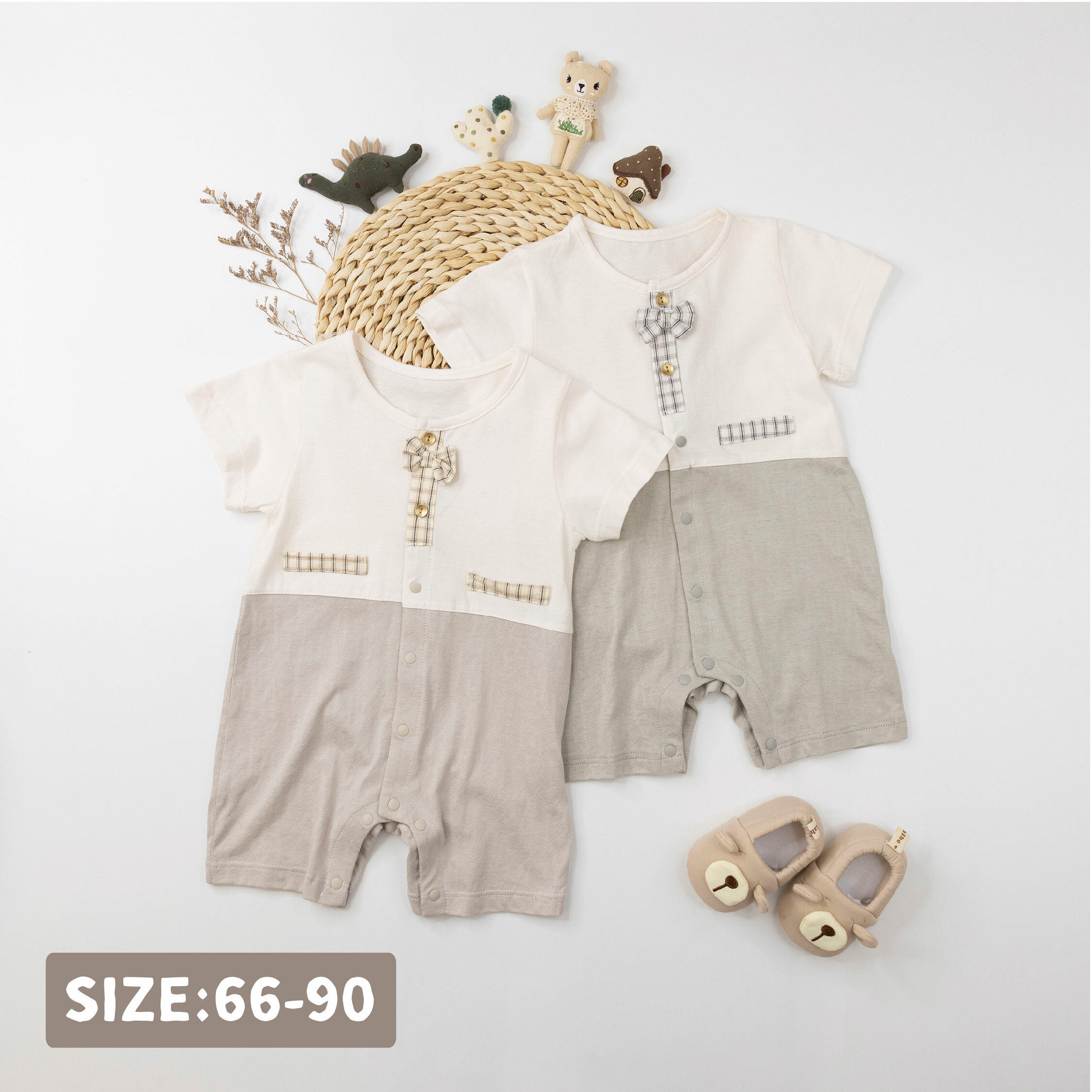 純淨系列【T0032】小紳士裝飾領結短袖連身衣＊二色