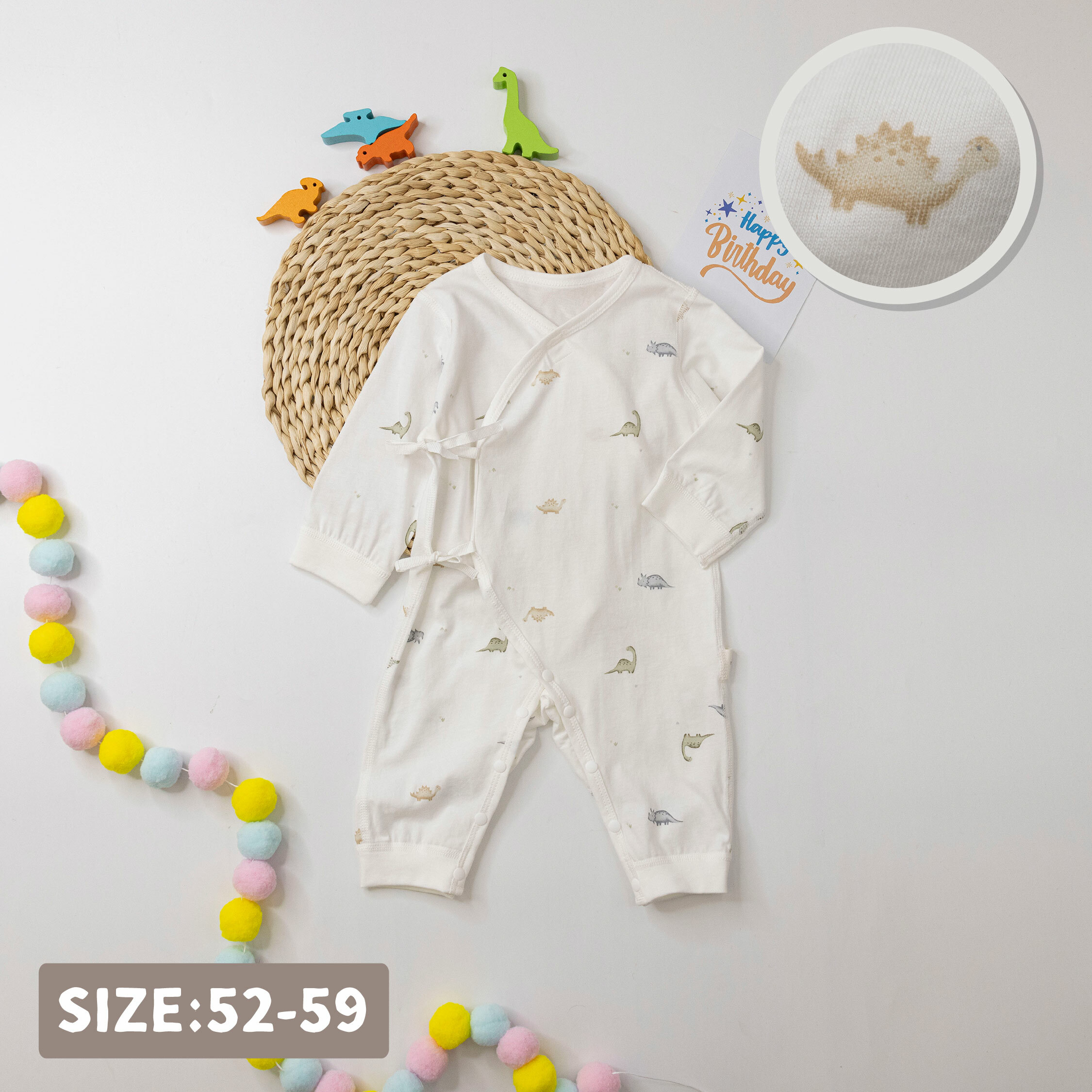 純淨系列【T0025】滿版迷你恐龍開襟長袖連身衣