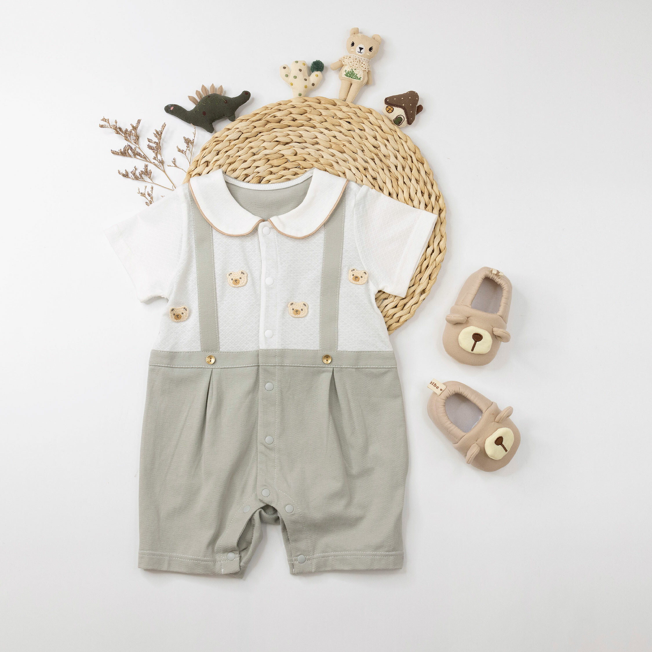 純淨系列【T0035】可愛呆呆小熊短袖連身衣＊二色