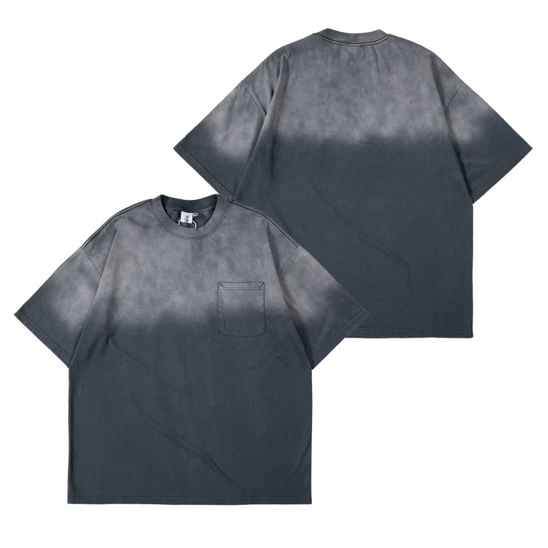SALE- 蠟染洗舊 口袋 短T  寬鬆闊型 男生寬鬆 五分袖 短袖【 FUZY 】- S201686