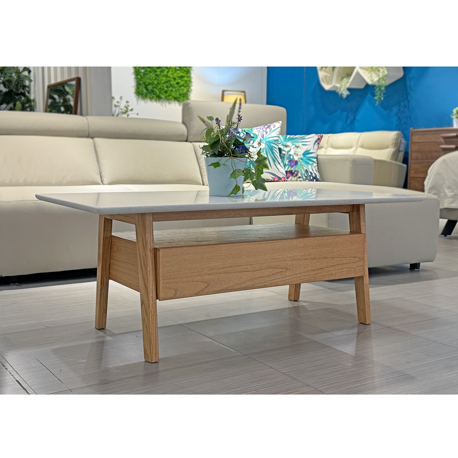 AYE 白橡色大理石紋茶几 〔CB366SOC〕