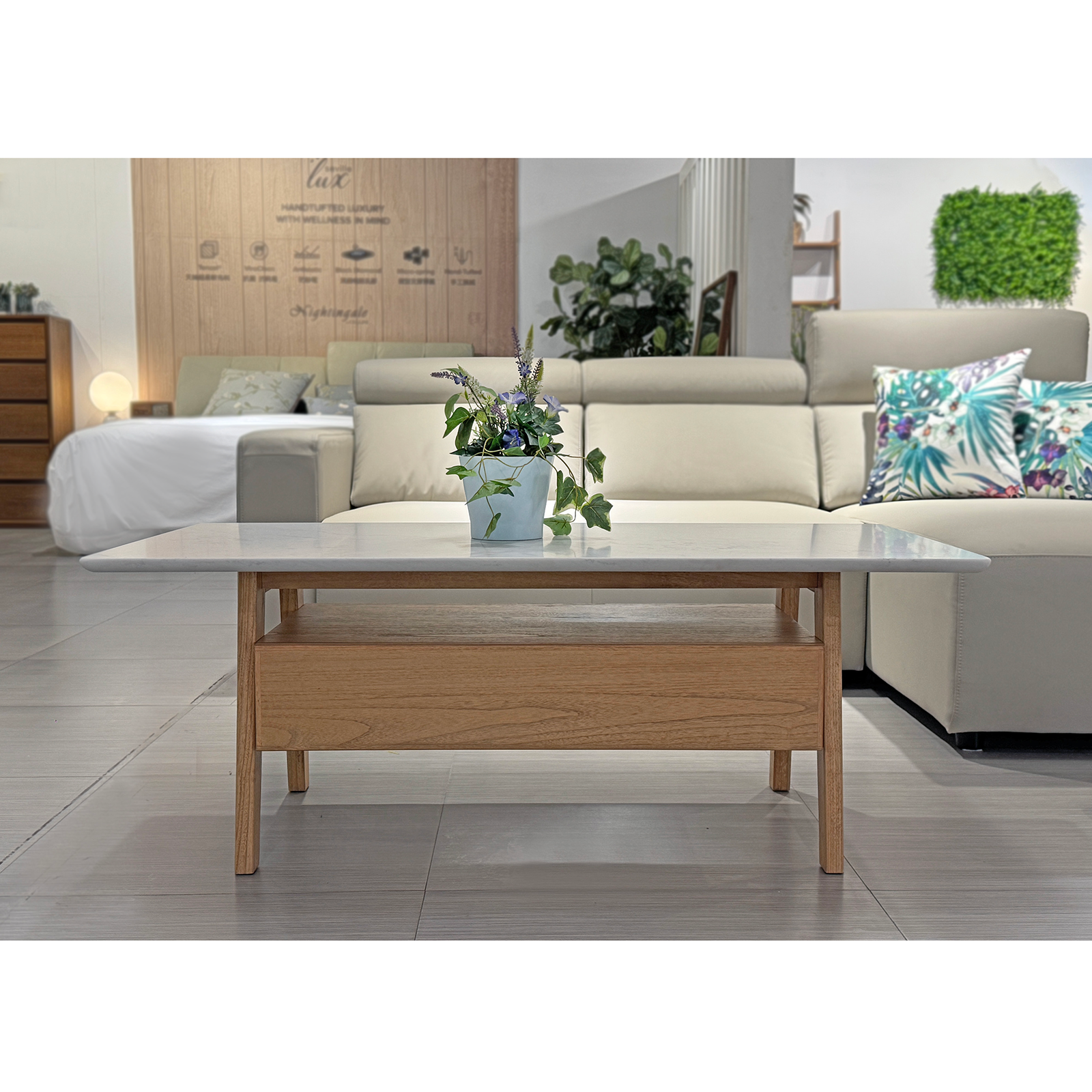 AYE 白橡色大理石紋茶几 〔CB366SOC〕