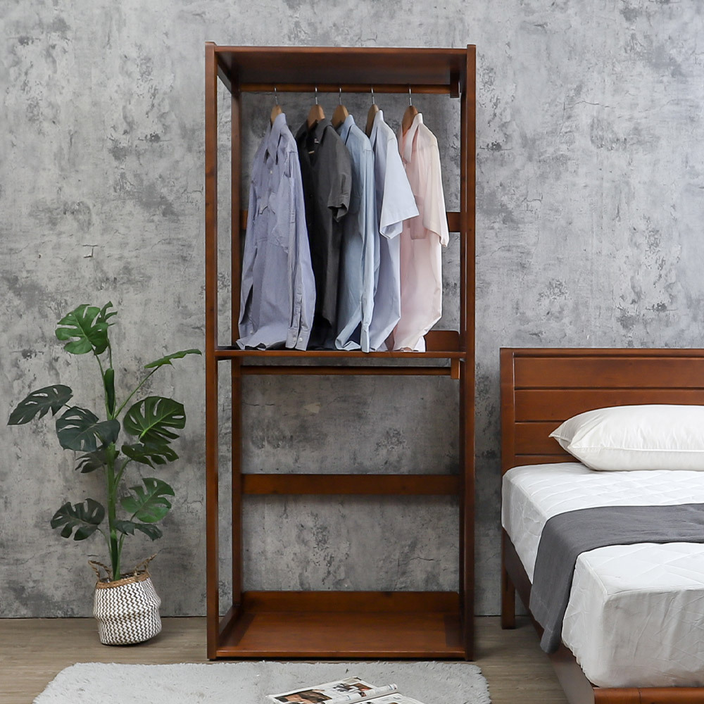 森林家具 維文2.7尺開放式雙吊桿實木衣櫃(兩色可選)