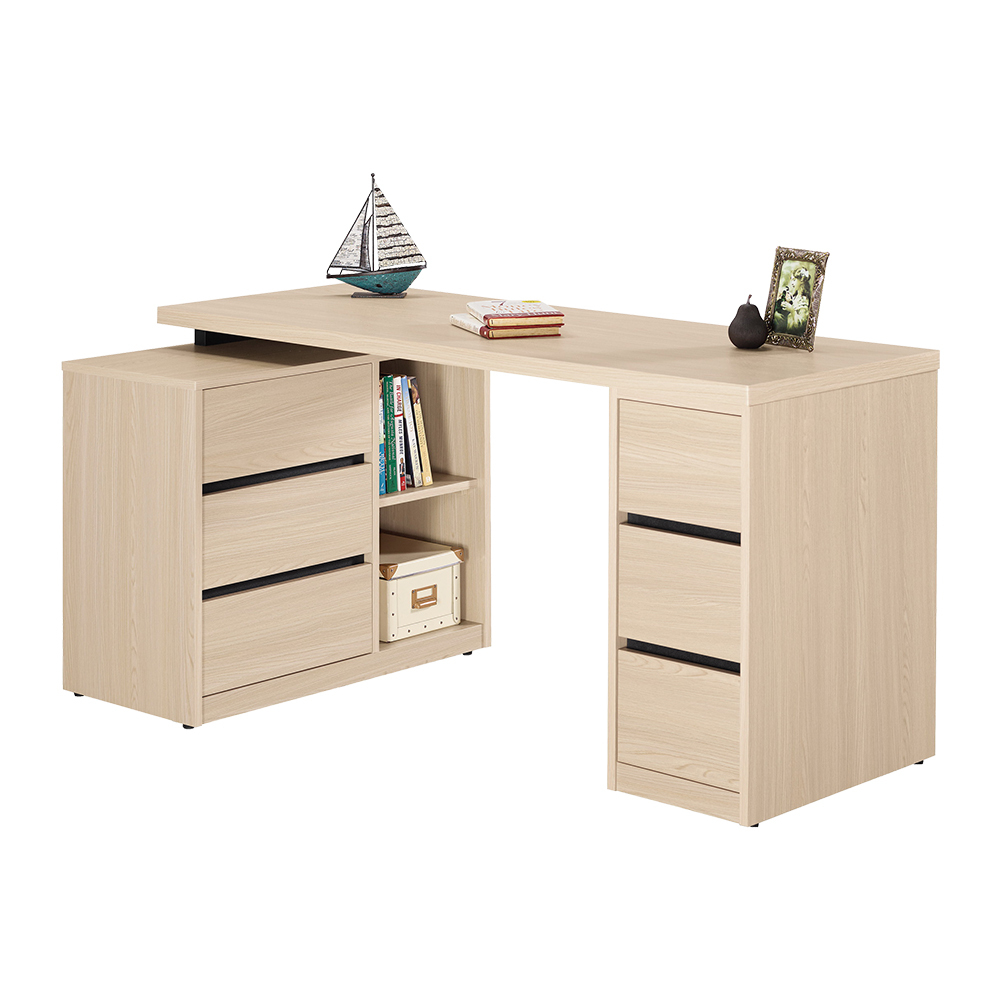 恩洛5尺多功能L型六抽書桌/工作桌/辦公桌(兩色可選)