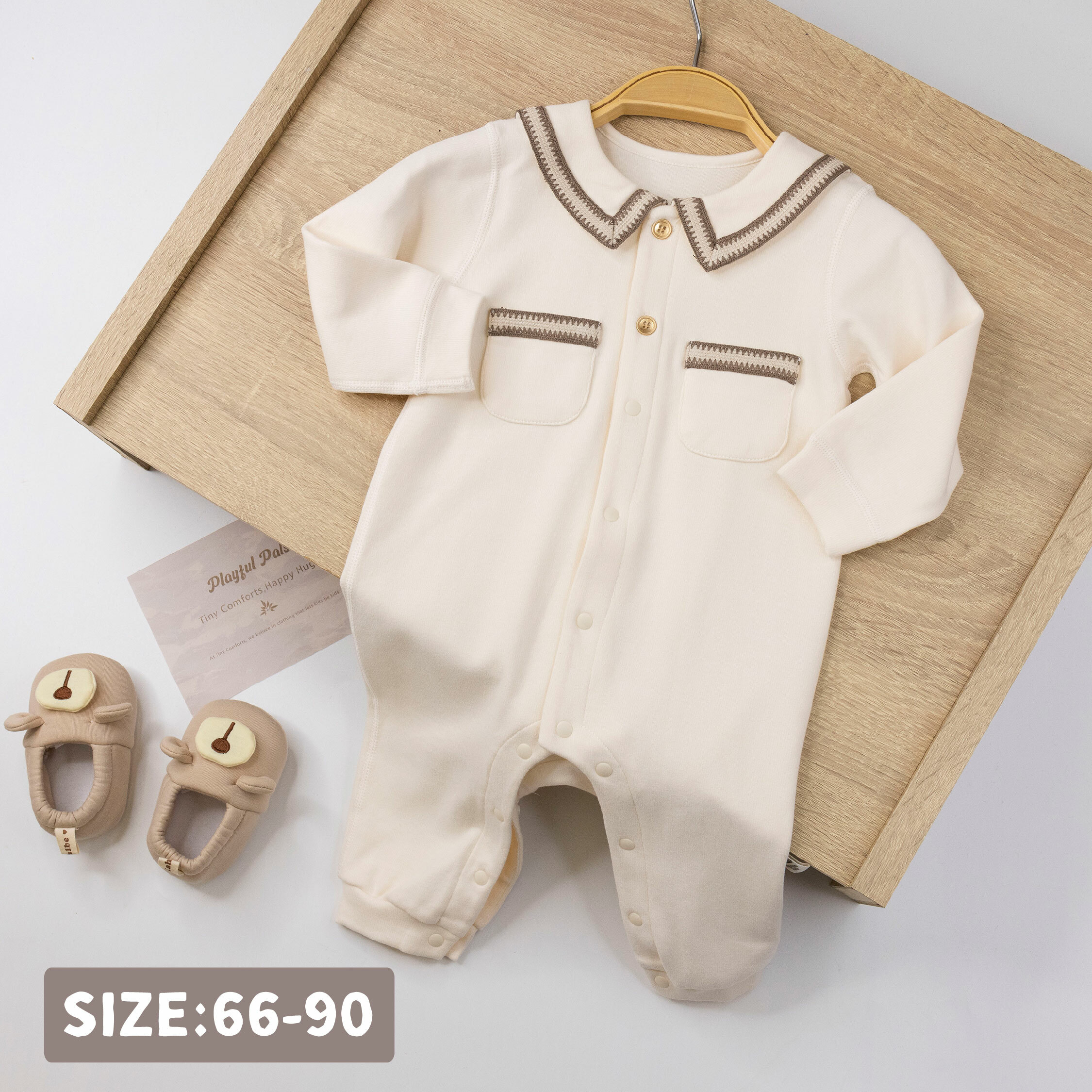 純淨系列【T3074】經典織帶拼接親膚長袖連身衣